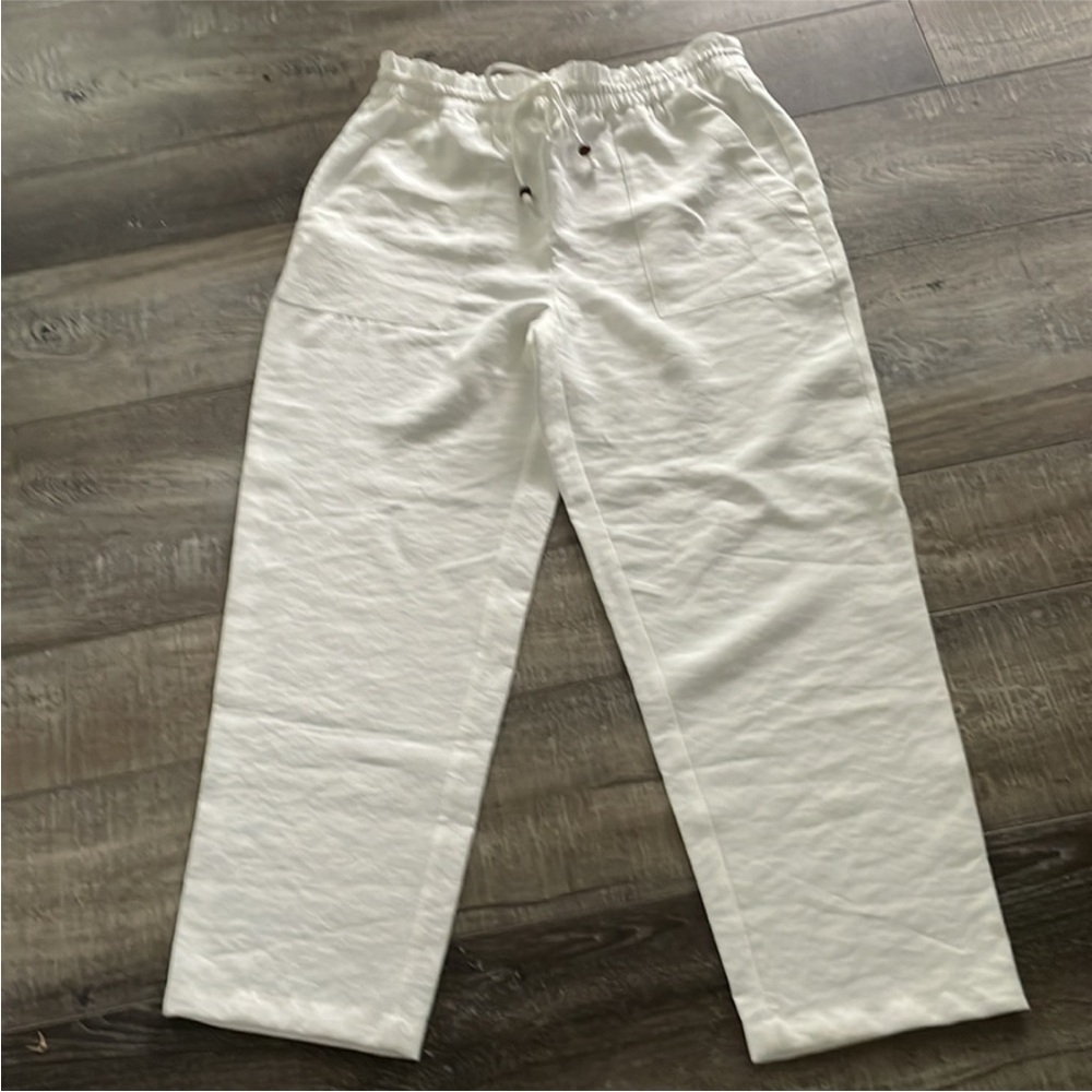 NWT - Zara - White Linen Feel Pant - Size M - Picture 3 of 7